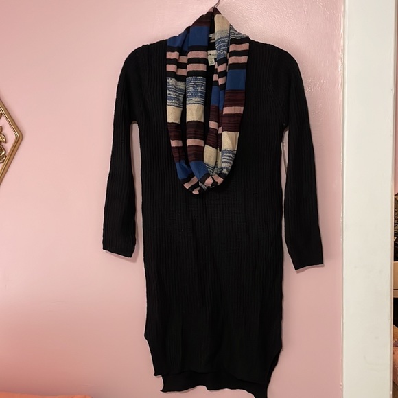 NWT Black Sweater Dress & Stripe Scarf 2-Piece - Picture 2 of 6
